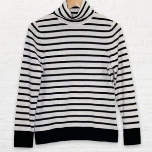 Pure Collection Cashemere Striped Black and White Turtleneck Sweater